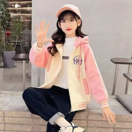 女童韩系春秋款棒球服中大童秋季新款时尚洋气百搭开衫连帽拉链衫