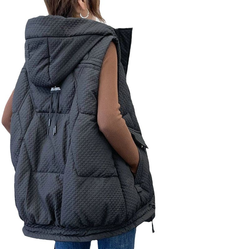 Vêtements d'hiver pour femmes, nouvelle veste polyvalente à capuche, épaisse et ample, couvrant la chair, mi-longue, en coton_voghion.com