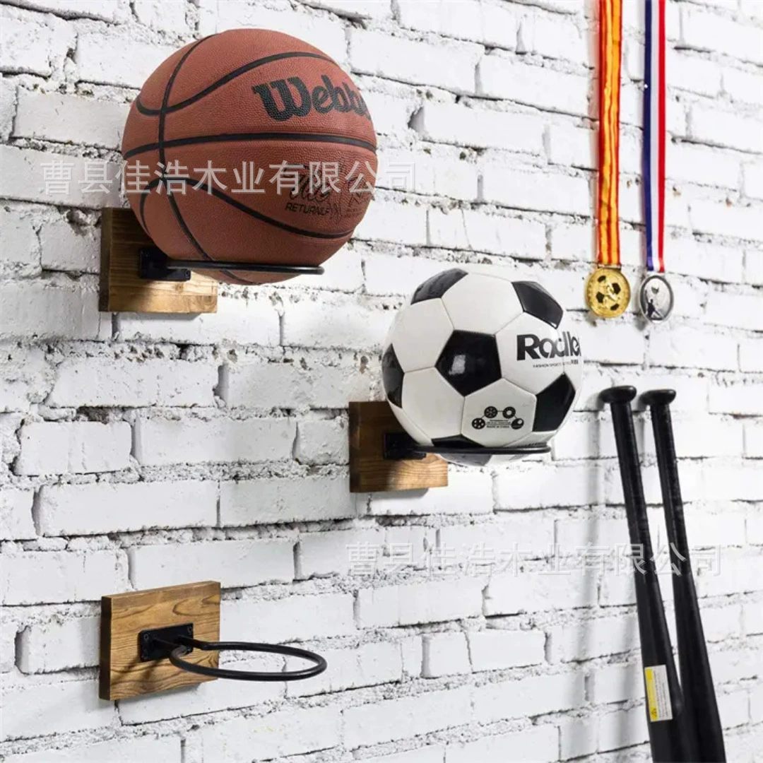 Настенная баскетбольная стойка для помещений, настенная круглая корзина для хранения футбольных мячей, комбинированная стойка для демонстрации спортивных мячей из железа и дерева