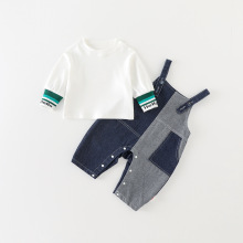 2025新款婴儿牛仔背带裤套装春秋柔软不溜肩一岁宝宝秋装两件套