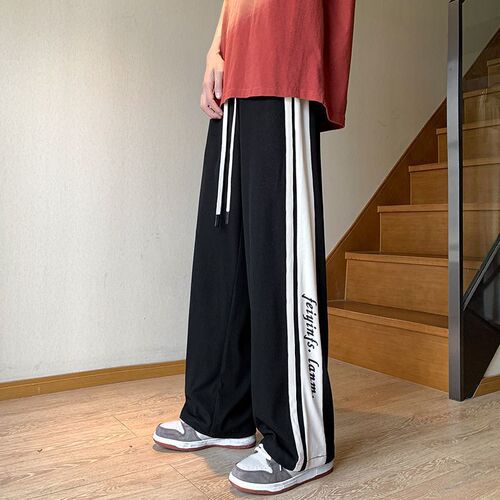 American style high street casual versatile long pants men's spring and summer thin minority sport pants color matching splicing student straight leg pants 