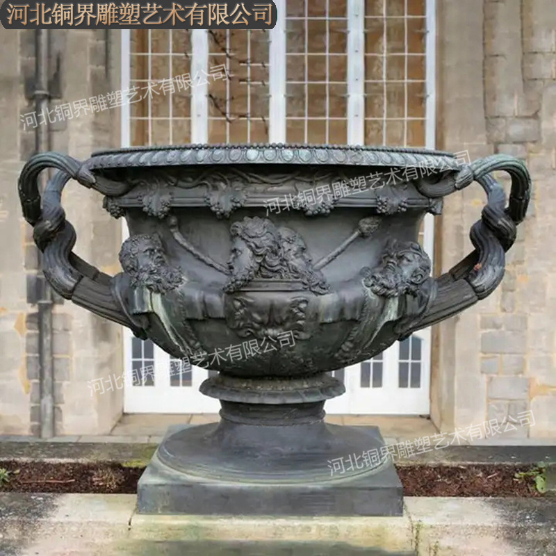 铸铜花环双天使丘比特铜花盆雕塑欧式盆器户外公园门口工艺花缸