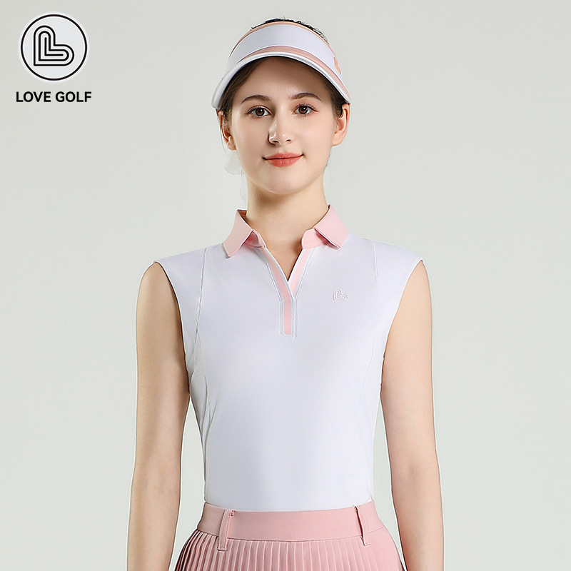 Golf Clothing for Women, Sports Elastic Quick-Drying Sleeveless Polo Shirt, Lightweight, Breathable, Slim-Fitting Sports Vest