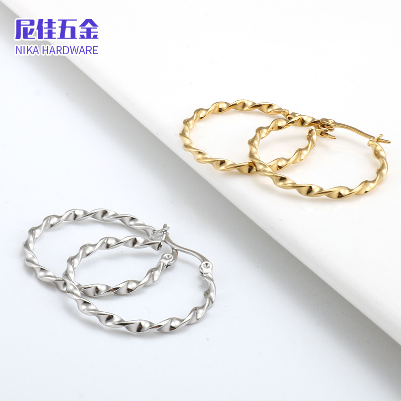 Pendientes grandes de aro torcido, acero de titanio, estilo ins coreano, no se desvanecen