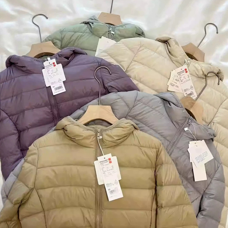 【New National Standard 90% Down】Cross-Border Export Women's Lightweight down Jacket, Slim Fit Short Style, 90% White Duck Down, Hooded Thin Style