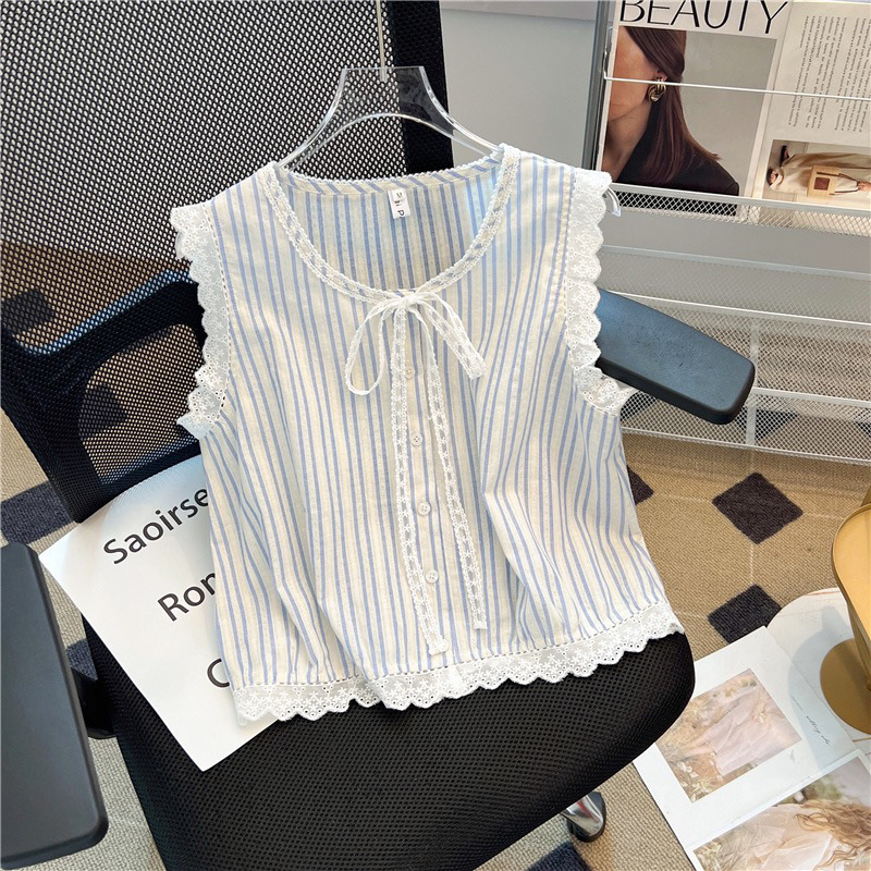 Retro lace blue summer elegant vest