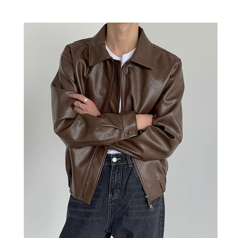 韓国版秋冬レトロな革の服がゆったりしています。|undefined