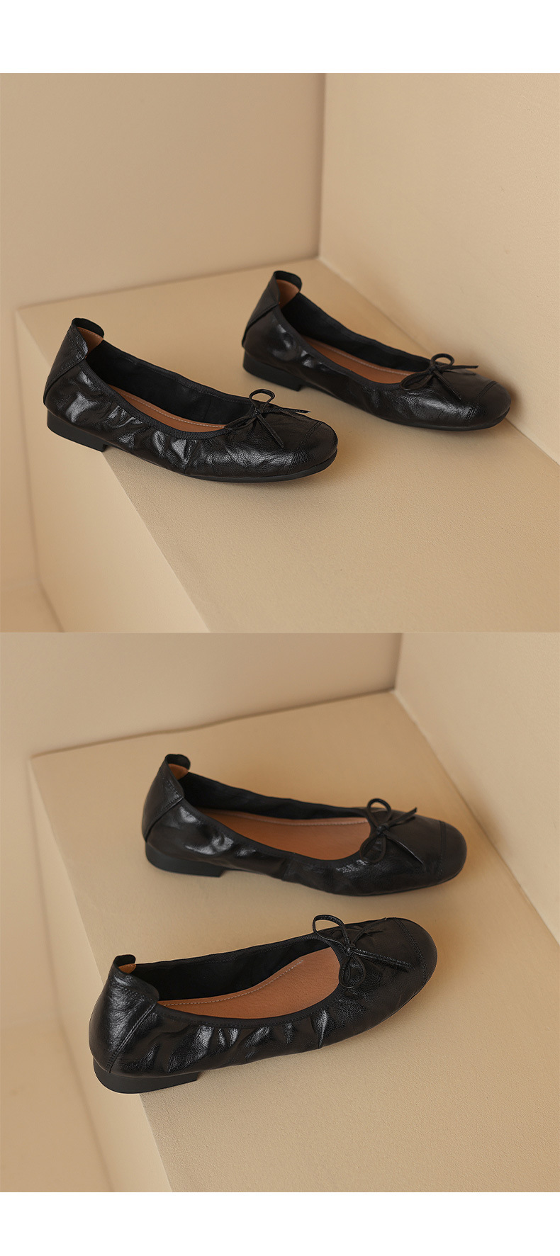 Giày ballet nữ mũi tròn đế bệt da cừu mềm nơ bướm — Màu nâu chi tiết 20