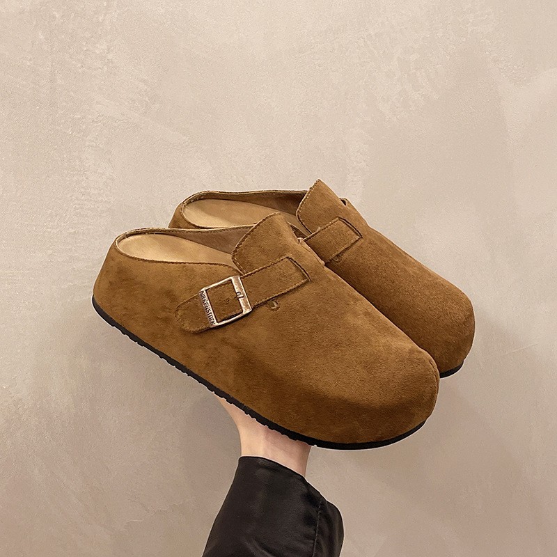 Women's Platform Heel Shoes Versatile Fashionable Retro Slip-On Soft Sole Non-Slip Half Covered Shoes_voghion.com