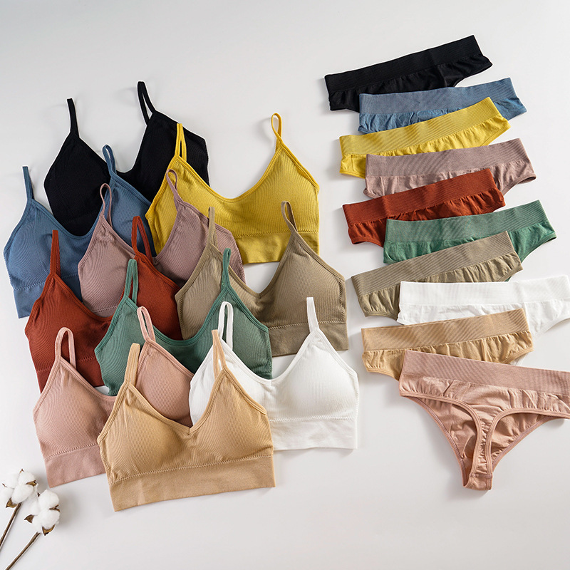 Cross-Border Large U Tube Top Thong Set Threaded Beautiful Back Intimates Female Girl Bra French Sexy Small Breast Vest