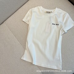 25春夏新作シンプルベース必須モデル刺繍アルファベット4色半袖tシャツレディースモデル