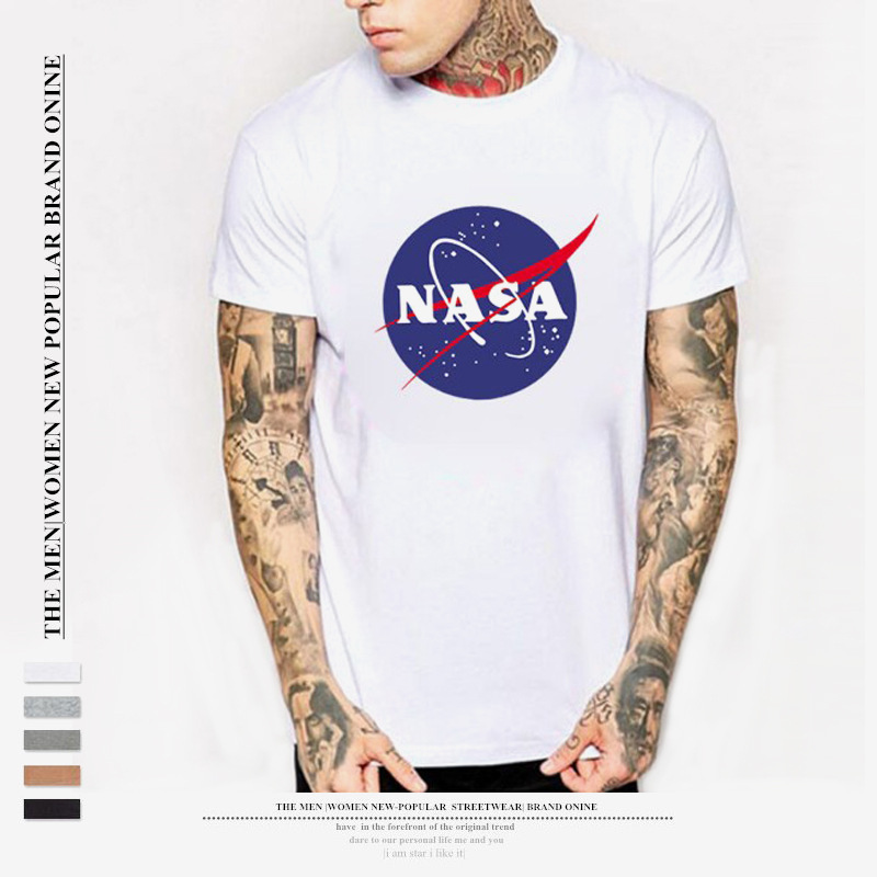 American Astronaut NASA Galaxy Earth Print T-Shirt Cotton Crewneck Half Sleeve Shirt Couple Sports Top