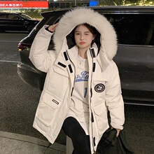 新款大毛领棉服韩版小个子冲锋衣工装外套抽绳收腰显瘦派克服女