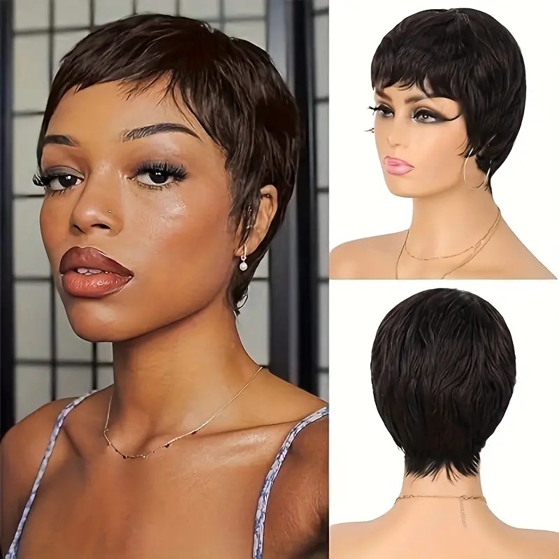 Perruque courte tendance style européen/américain synthétique à clips afro bouclée, couverture complète, taille moyenne, ondulée, usage quotidien_voghion.com