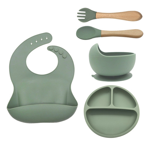 Baby Silicone Tableware Set for Cross-border Trade, Food-grade Baby Supplies, Baby Plate with Strong Non-slip and Anti-fall Recognition