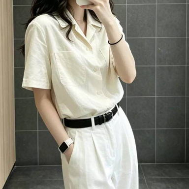 French-Style Commuter Short-Sleeved Shirt for Women, Summer Loose and Versatile, Very Attractive Off-White Thin Shirt Top