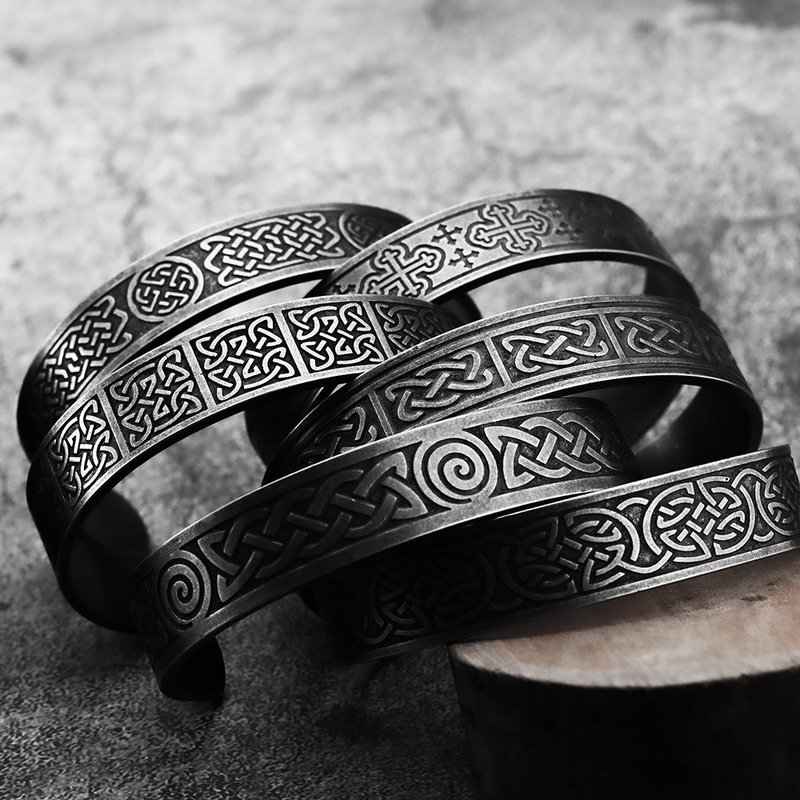Viking Stainless Steel Antique Bracelet Vintage Viking Celtic Knot C- shaped Bracelet Viking Stainless Steel Antique Bracelet Vintage Viking Celtic Knot C- shaped Bracelet