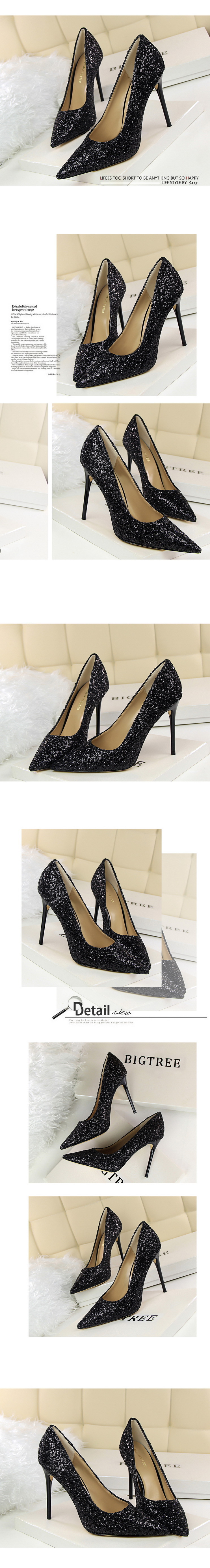 Women's Fashion Solid Color Sequins Point Toe Pumps display picture 3