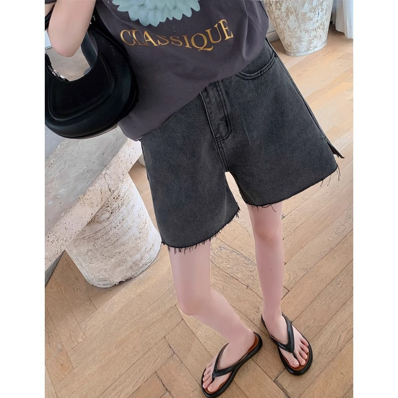 Maternity Pants Summer Outer Wear Denim Shorts Thin Slit Wide Leg Belly Support Straight Raw Edge Bottoming Shorts 8265