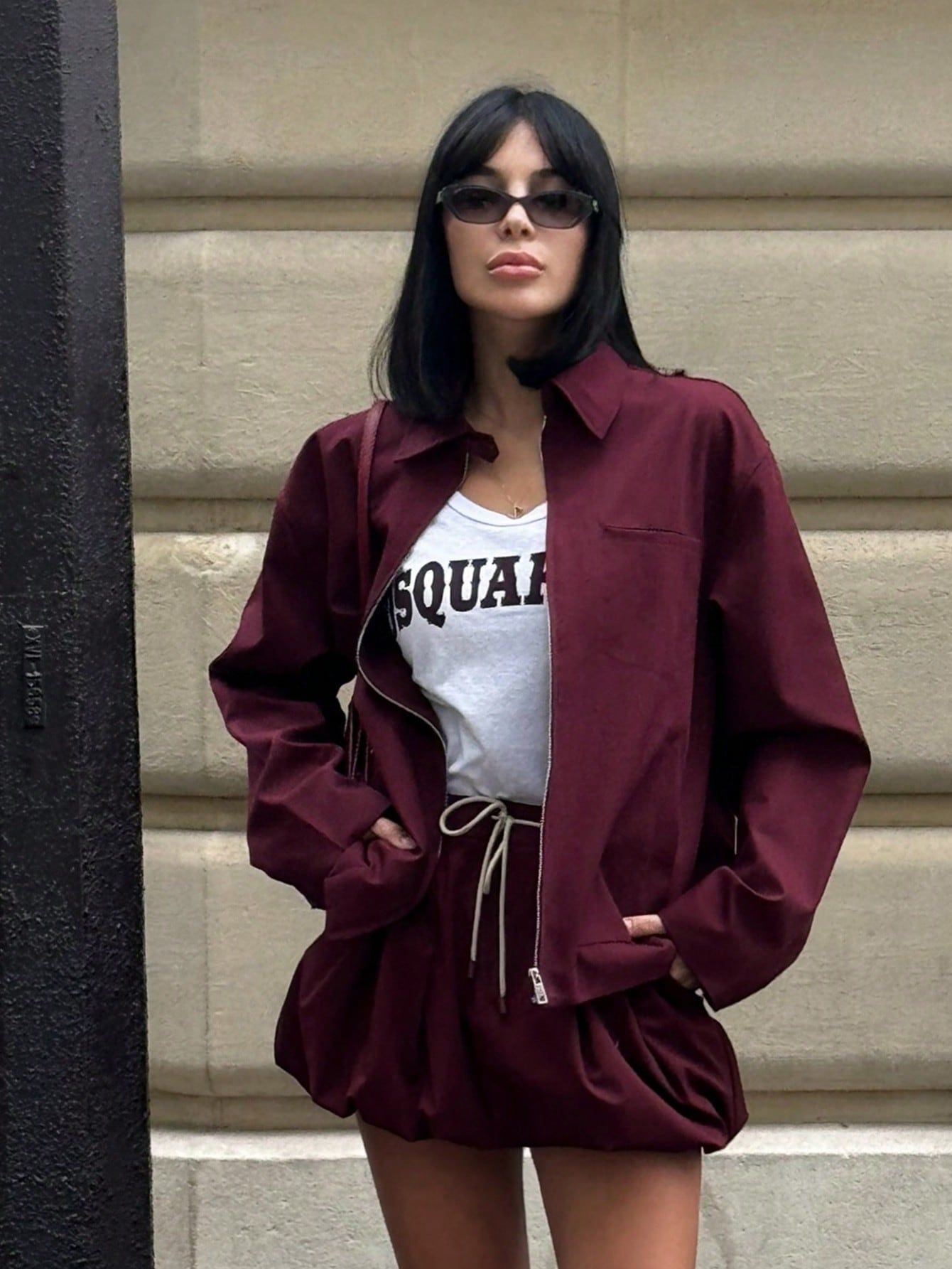 Skirt Co-ord Set Sets Type Holiday Daily Wine Red Women's Streetwear Solid Color Polyester Skirt Co-ord Set Skirt Sets