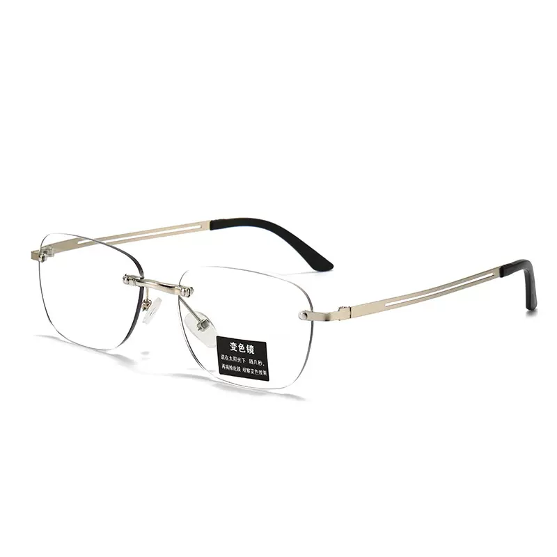 2025新款无框切边高级感防蓝光超轻老花镜无螺丝智能变色老花眼镜