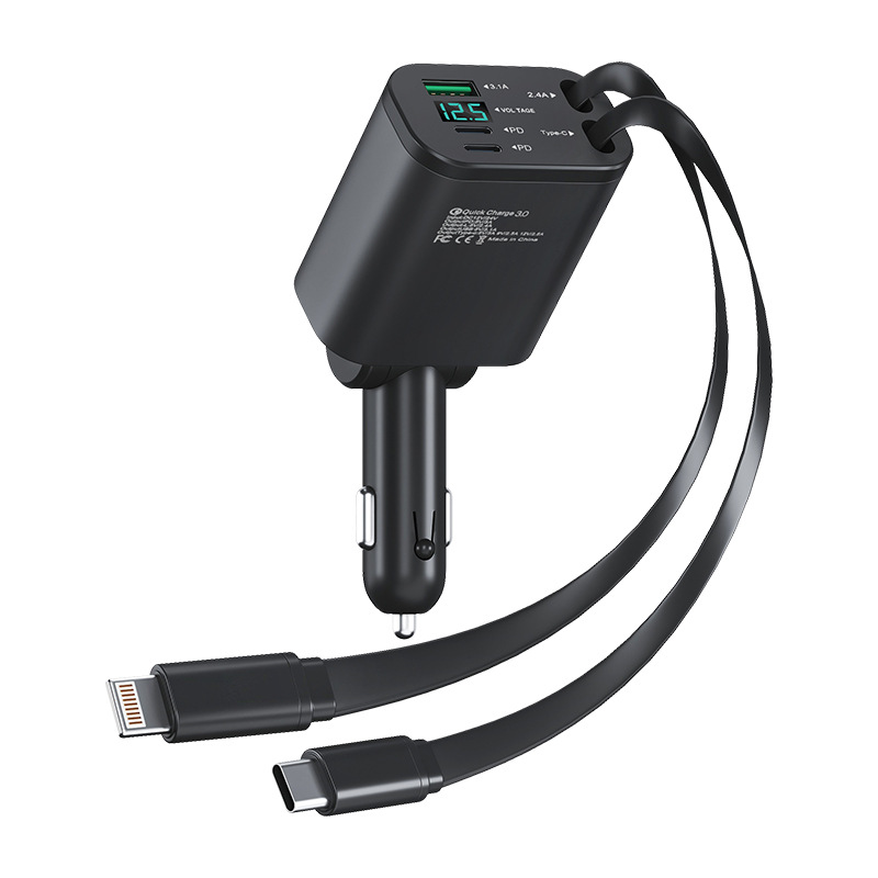 【Selección Premium】Cargador de coche de uno a cinco puertos con carga súper rápida, adaptador para encendedor de coche con cable retráctil image 6