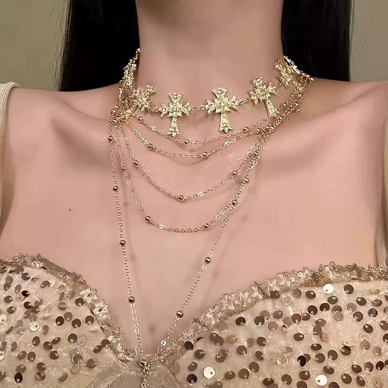 Retro necklace, nail sequins, fashionable design chain for key bag , trend of season