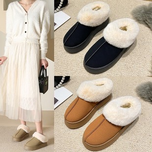 Mao Mao mouth snow boots women 2024 winter new Korean version of thick bottom short tube padded a pedal warm cotton shoes wholesale