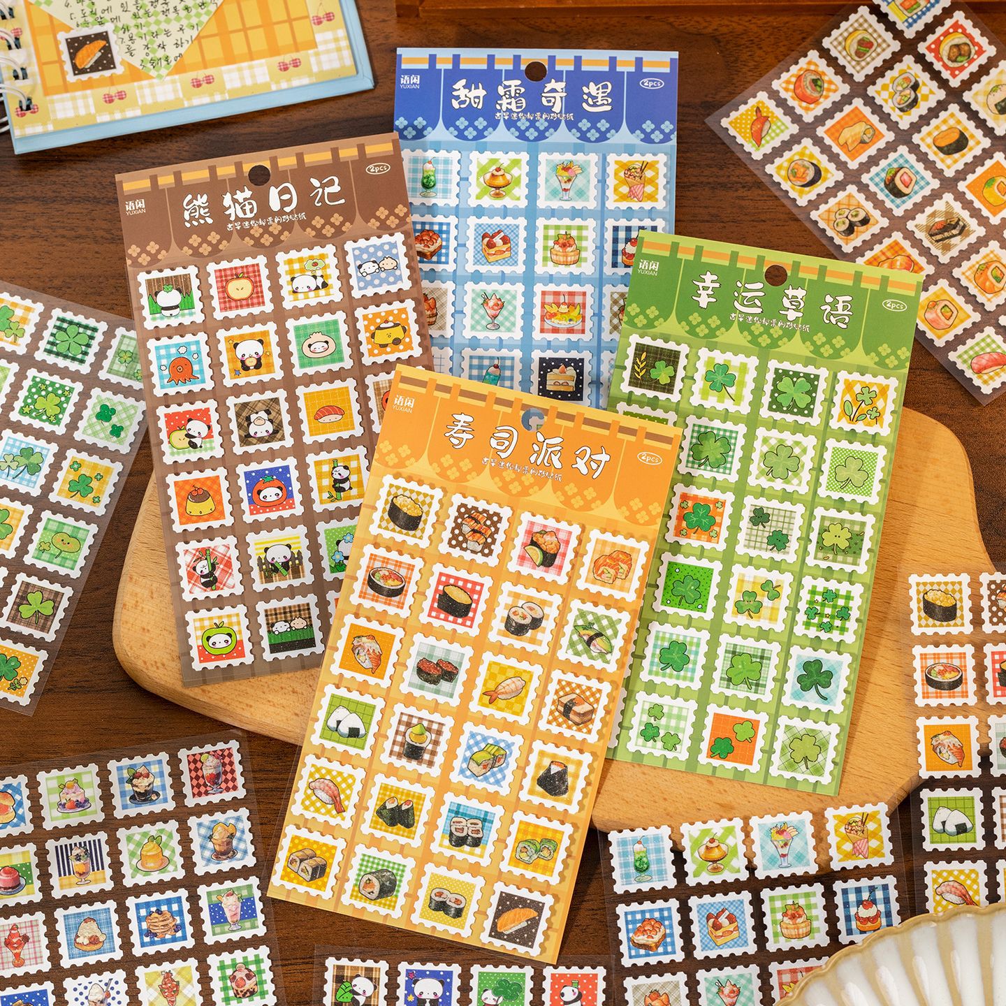 Yuzhou Guzao mini sello pegatinas de tiempo de sabor postal comida japonesa material de cocina de sopa de cocina decoración collage de cuentas