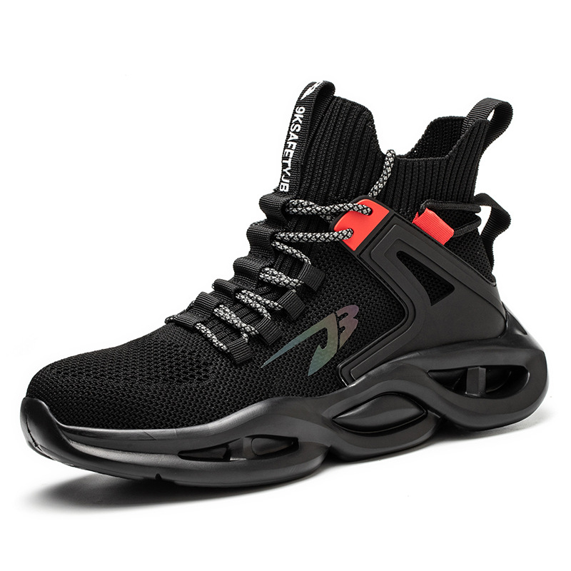 Nuevos zapatos de protección laboral transfronterizos anti-golpe anti-perforación zapatos de protección contra la cabeza de acero tejido volante zapatos de protección laboral ligeros al por mayor