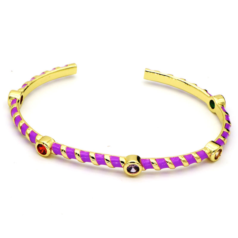 Fashion Round Copper Enamel Inlay Zircon Bangle 1 Piece