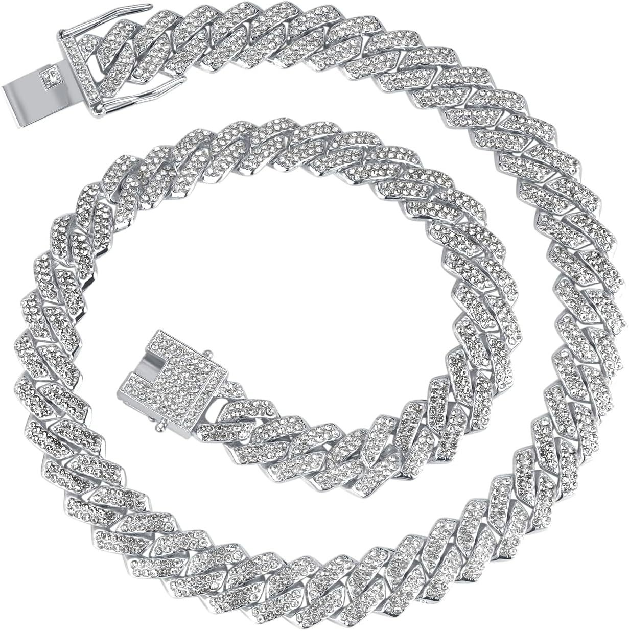 Unbranded Cuban Link Necklace Metal Strass Silver