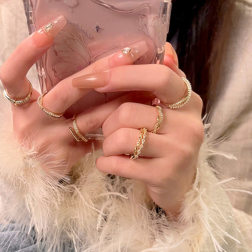Korean all-match gold open ring women's niche high-end light luxury pearl index finger ring bracelet jewelry wholesale