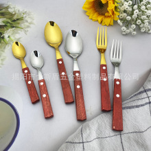 厂家直销南美欧美亚马逊跨境不锈钢原木柄餐具牛排刀叉勺餐具