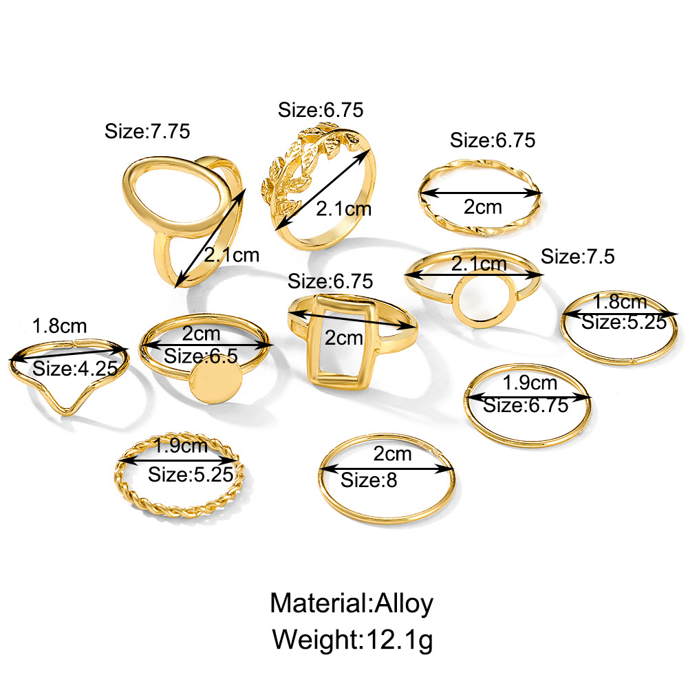 Anneau De Feuille De Cercle Simple Géométrique Simple Ensemble De 11 Pièces En Gros Nihaojewelry display picture 1