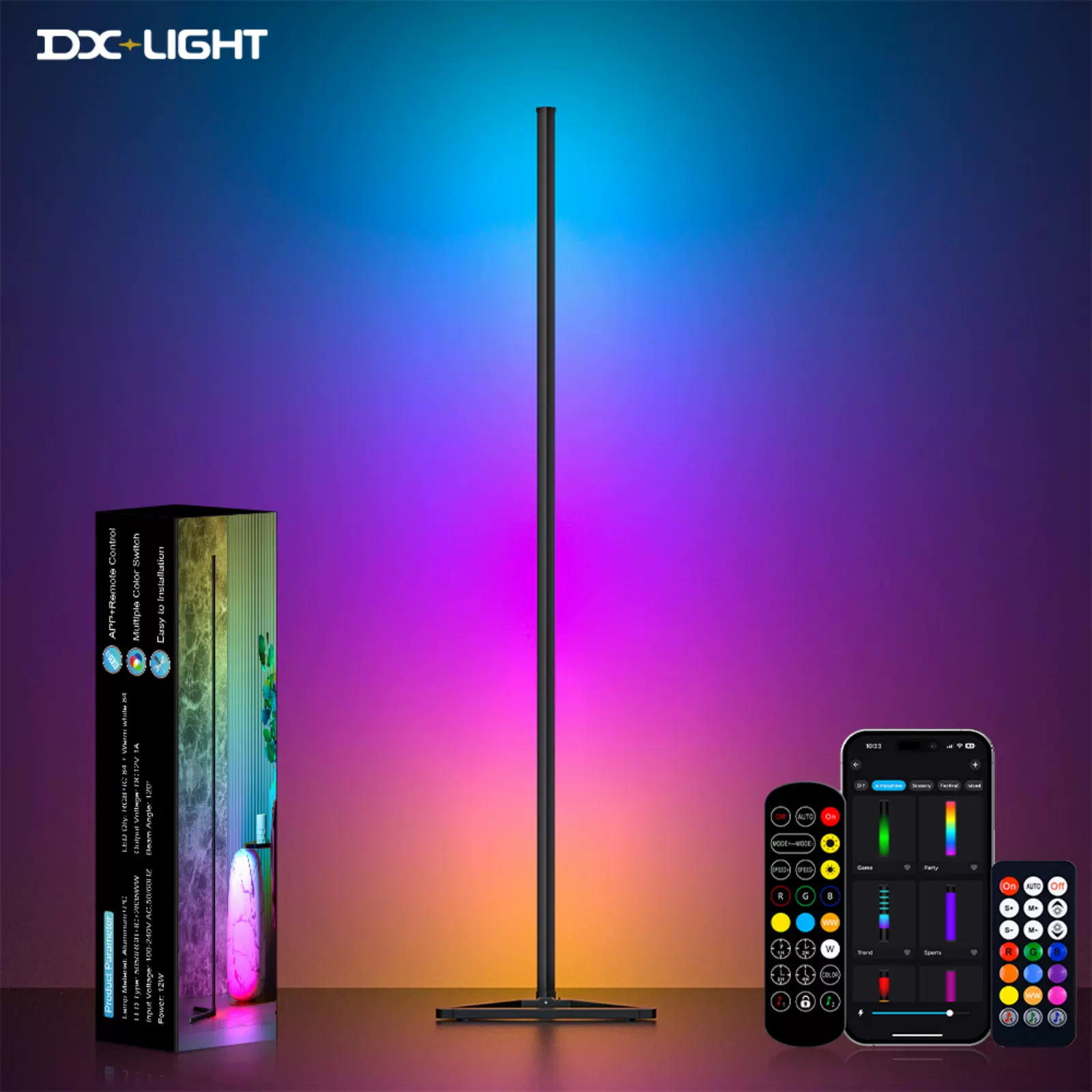跨境专供落地氛围灯蓝牙APP卧室装饰落地灯DIY拼接客厅幻彩落地灯