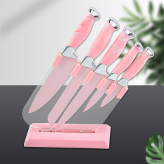 Pink Double Electroplating Head Flowing Light Handle Six-Piece Set Household Kitchen Knife Set Foreign Trade Business Gift Set Knife