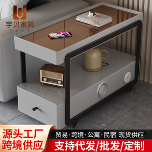 Smart Minimalist High-End Sofa Side Cabinet with Drawers and Rollers, Movable Side Table for Living Room Sofa