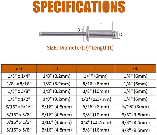 385pcs Aluminum alloy open type flat round head blind rivets M3.2M4 boxed set