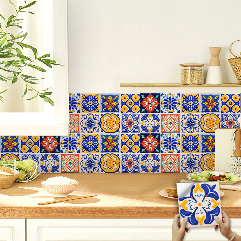 Amazon cross-border supply European style pattern kitchen backsplash home decoration floor wall self-adhesive wall stickers