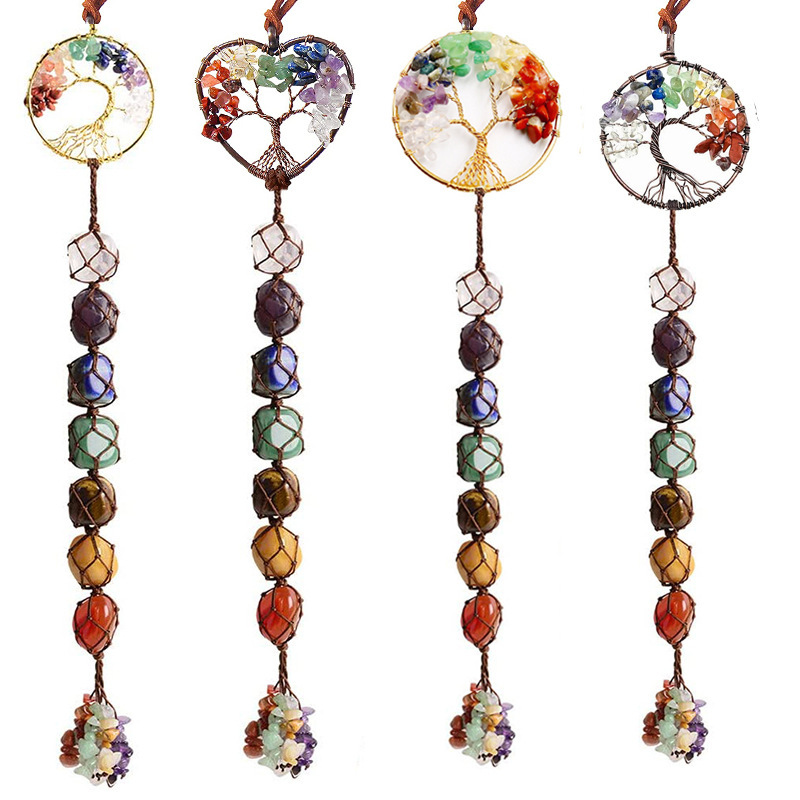 7 color stone seven color crystal original stone hand-woven hang hang natural stone tree of life car yoga accessories