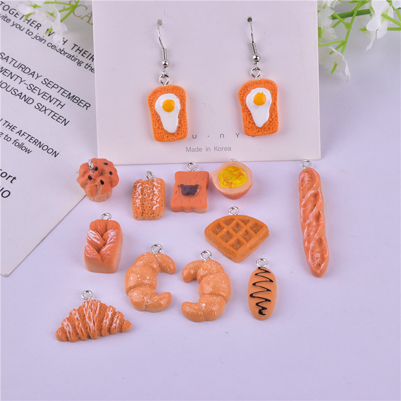 Simulation three-dimensional mini bread egg tart cake resin jewelry pendant earrings necklace DIY pendant