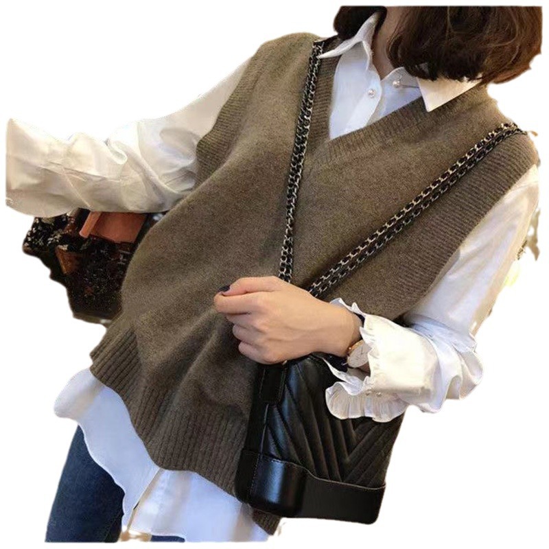 2022 Otoño e Invierno Nuevo estilo coreano Chaleco de Cachemira engrosado suéter con cuello en V sin mangas chaleco Chaleco de mujer