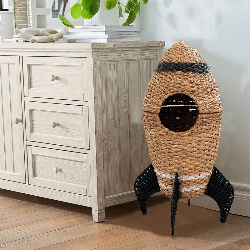 Transfronterizos personalizados de caña Cesta de almacenamiento Cohete de algas lindas Cesta de almacenamiento infantil juguetes Decoración de la guardería