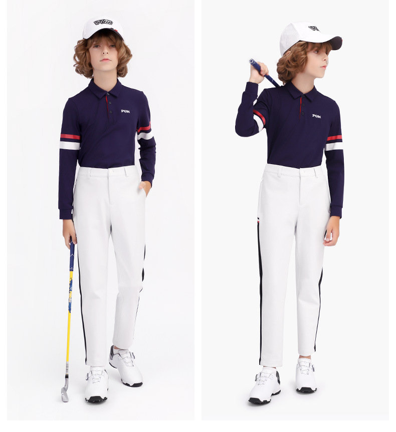 Áo thun dài tay golf bé trai PGM mùa thu đông — YF434-Áo màu trắng, YF459-màu xanh lá cây, YF459-màu trắng, YF434-Áo màu xanh nước biển chi tiết 27