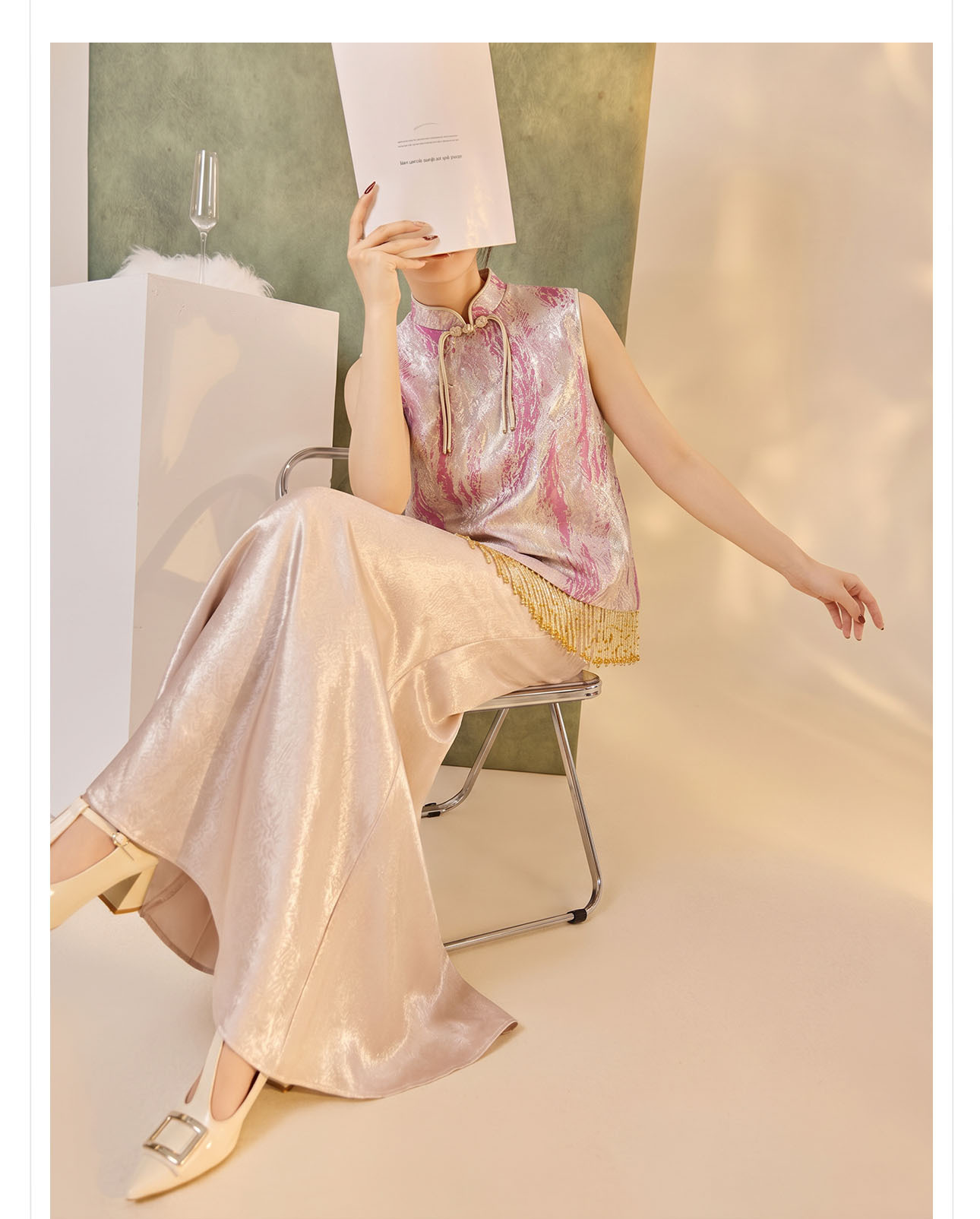 Áo không tay cổ tròn jacquard viền tua mùa hè — Trang chủ chi tiết 10