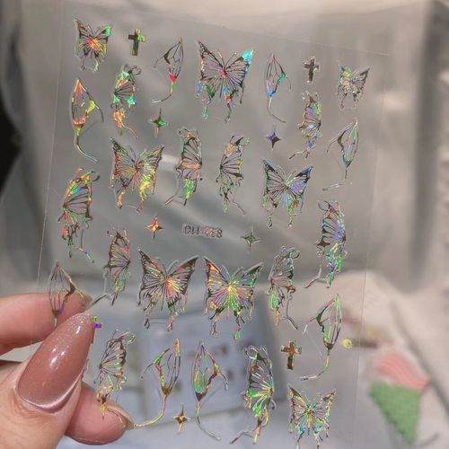 Nail Art Embossed Sticker Liquid Hollow Butterfly Sticker with Light Ray Laser Nail Decorations
