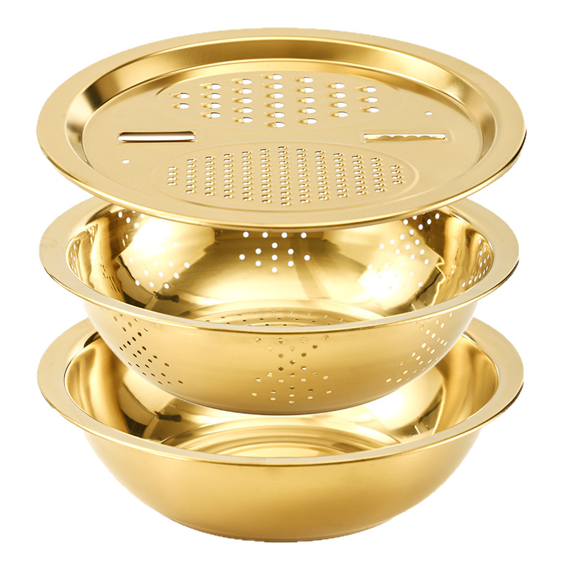 Acero inoxidable multifuncional raspador de tres piezas conjunto de cocina doméstica lavaba arroz y lavabo de agua batida de huevos regalos