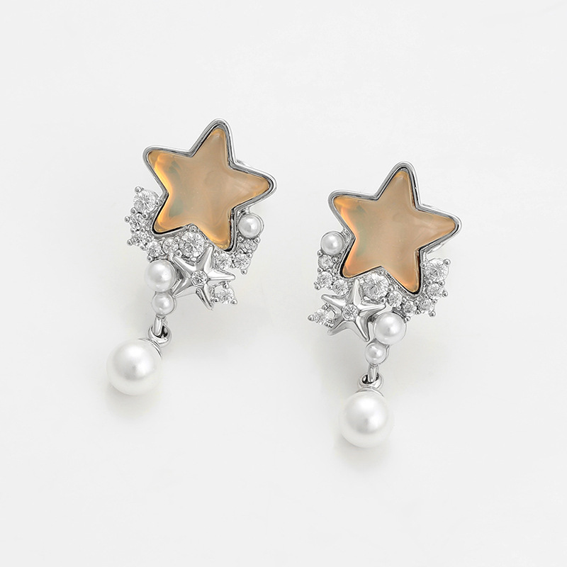 Xuping joyería dulce suave viento moca piedra simple pequeño fresco imitación de perlas perilla estrella auriculares al por mayor