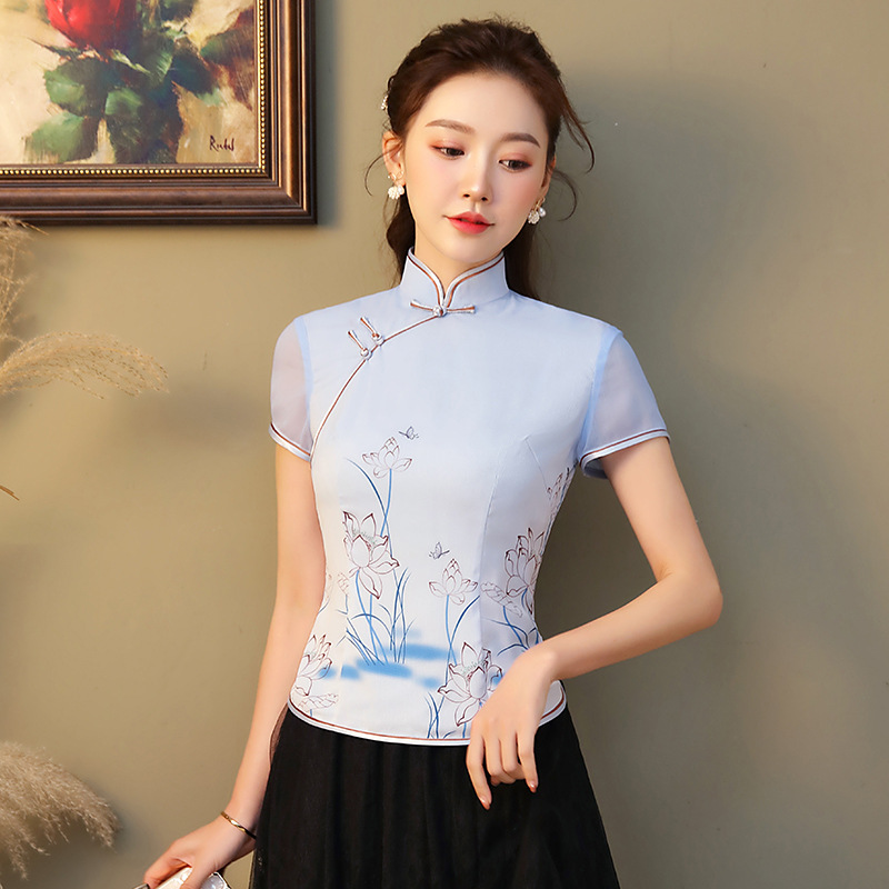 Xiuguan Tang Qinghe 2021 summer new pattern Improvement Chiffon location printing grace have cash less than that is registered in the accounts Tang costume cheongsam jacket